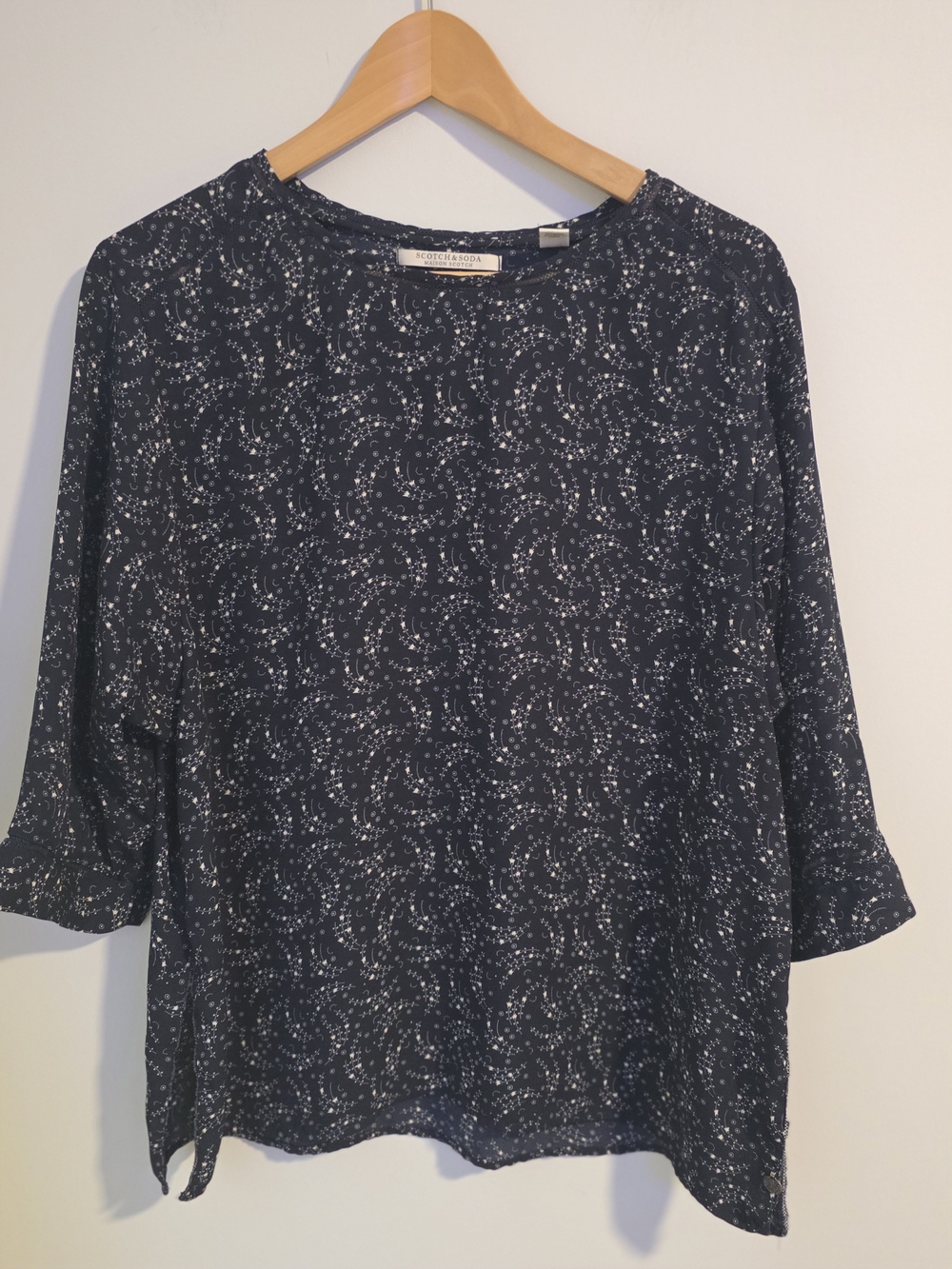 Scotch & Soda Navy Blue Printed Relaxed Long Sleeve Blouse